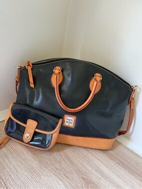 Dooney & Bourke Navy and Tan Patent Leather Satchel & Coin Purse Set